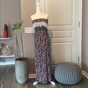 Floral print tube top sleeveless maxi dress